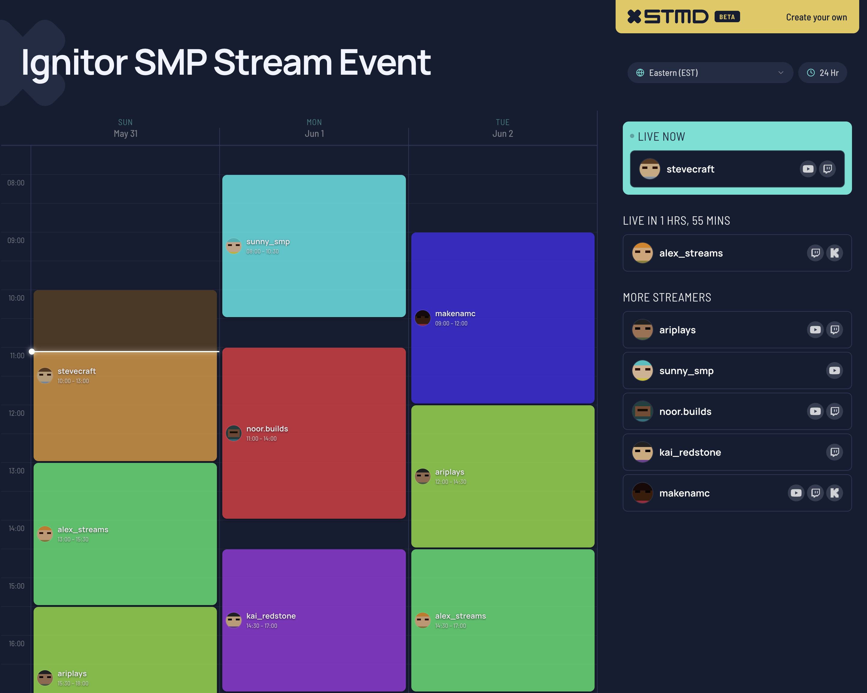 Exmaple Stream EVent view