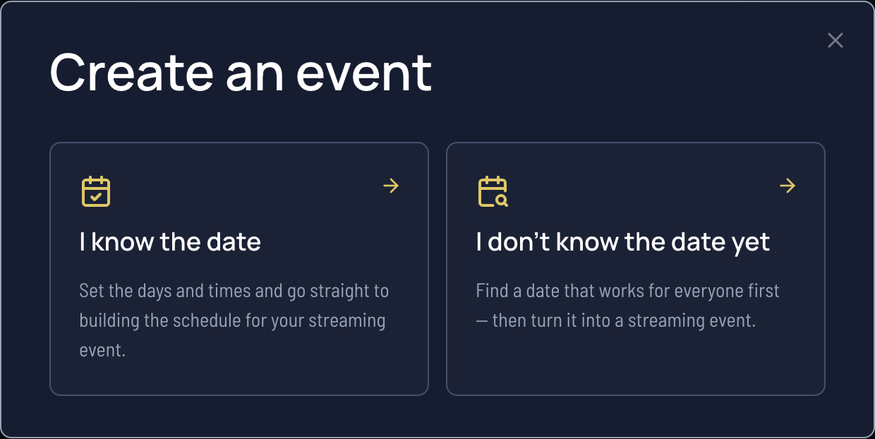 Selecting that you don't yet know the event date to take the right UX path